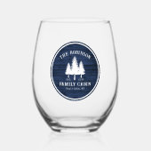 カントリー素朴ファミリーキャビンツリーズブルーウッドプリント ステムなしワイングラス (正面)