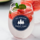 カントリー素朴ファミリーキャビンツリーズブルーウッドプリント ステムなしワイングラス