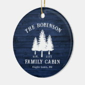 カントリー素朴ファミリーキャビンツリーズブルーウッドプリント セラミックオーナメント (左)