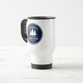 カントリー素朴ファミリーキャビンツリーズブルーウッドプリント トラベルマグ (正面左)