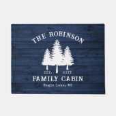 カントリー素朴ファミリーキャビンツリーズブルーウッドプリント ドアマット (正面)