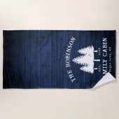 カントリー素朴ファミリーキャビンツリーズブルーウッドプリント ビーチタオル (正面)