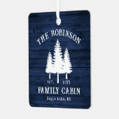 カントリー素朴ファミリーキャビンツリーズブルーウッドプリント メタルオーナメント (正面左)