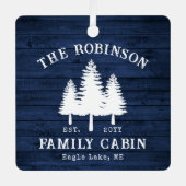 カントリー素朴ファミリーキャビンツリーズブルーウッドプリント メタルオーナメント (正面)
