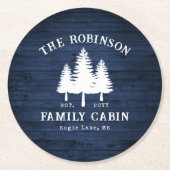 カントリー素朴ファミリーキャビンツリーズブルーウッドプリント ラウンドペーパーコースター (正面)