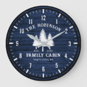 カントリー素朴ファミリーキャビンツリーズブルーウッドプリント ラージ壁時計 (正面)