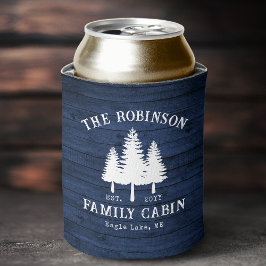 カントリー素朴ファミリーキャビンツリーズブルーウッドプリント 缶クーラー