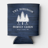 カントリー素朴ファミリーキャビンツリーズブルーウッドプリント 缶クーラー (正面)