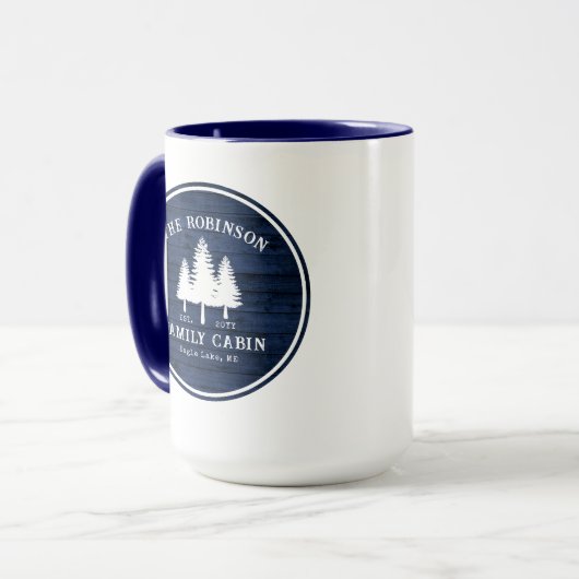 カントリー素朴ファミリーキャビンツリーズブルーウッドラージ マグカップ (正面左)