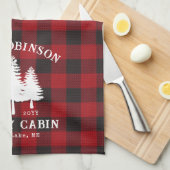 カントリー素朴ファミリーキャビンツリーレッドバッファロープレイド キッチンタオル (四つ折り)
