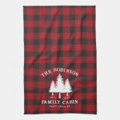 カントリー素朴ファミリーキャビンツリーレッドバッファロープレイド キッチンタオル (縦)