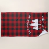 カントリー素朴ファミリーキャビンツリーレッドバッファロープレイド ビーチタオル (正面)