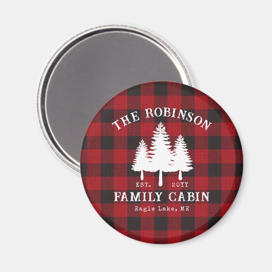 カントリー素朴ファミリーキャビンツリーレッドバッファロープレイド マグネット (正面/裏面)