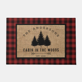 カントリー素朴ファミリーネームキャビン・イン・ザ・ウッズ ドアマット