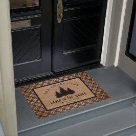 カントリー素朴ファミリーネームキャビン・イン・ザ・ウッズ ドアマット