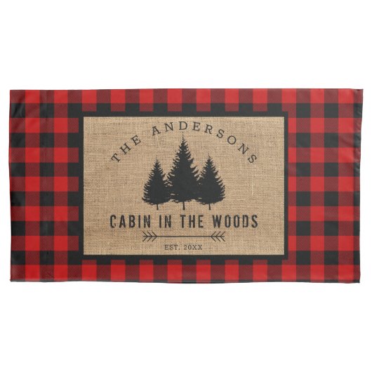 カントリー素朴ファミリーネームキャビン・イン・ザ・ウッズ 枕カバー (正面)