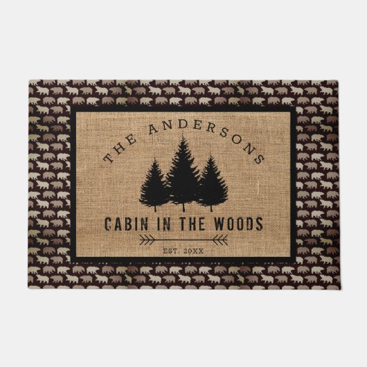 カントリー素朴ファミリーネームキャビンBear Moose ドアマット (正面)