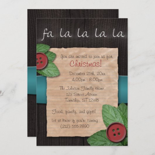 カントリー素朴ファララララクリスマス招待状 招待状 (正面/裏面)