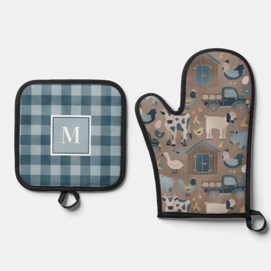 カントリー素朴ファームハウスキッチン 鍋つかみ&鍋敷きセット (正面)