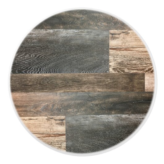 カントリー素朴ファームハウスグレーブラウンバーンウッド セラミックノブ (正面)