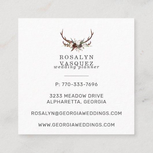 カントリー素朴フローラアントラーウェディングプランナー スクエア名刺 (裏面)
