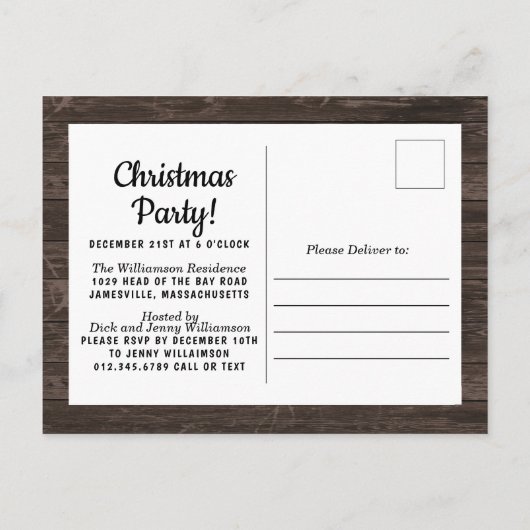 カントリー素朴フローラクリスマスパーティの招待状 ポストカード (裏面)