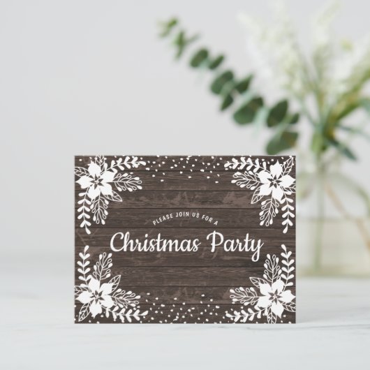 カントリー素朴フローラクリスマスパーティの招待状 ポストカード (スタンド正面)