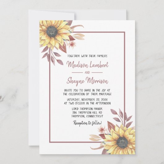 カントリー素朴フローラサンフラワーズ秋の結婚式 招待状 (正面)