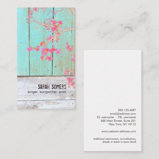 カントリー素朴フローラターコイズウッド 名刺 (正面/裏面)