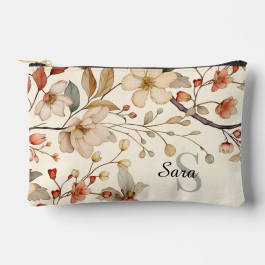 カントリー素朴フローラモノグラムキャンバス アクセサリーポーチ (正面)