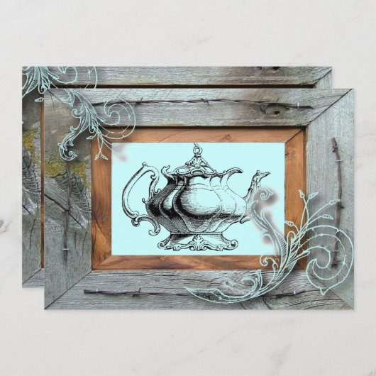 カントリー素朴ブライダルシャワーティーパーティの招待状 招待状 (正面/裏面)