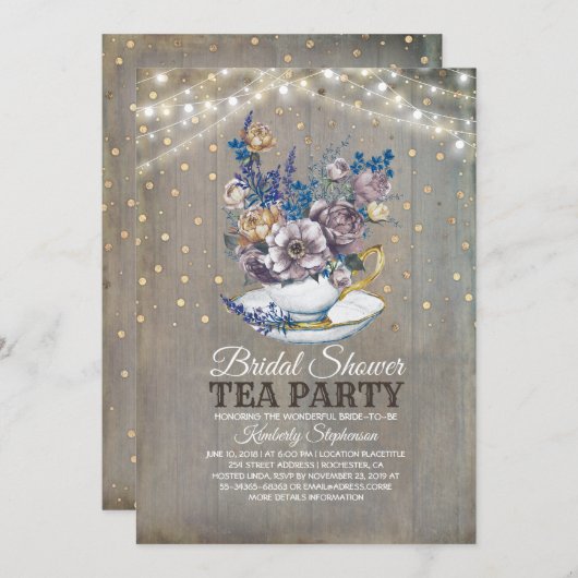 カントリー素朴ブライダルシャワーティーパーティー 招待状 (正面/裏面)