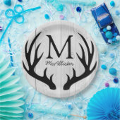 カントリー素朴ブラックディアー〔雄ジカの〕枝角ホワイトバーンウッド ペーパープレート (パーティー)