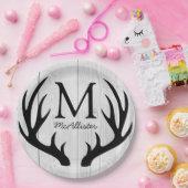 カントリー素朴ブラックディアー〔雄ジカの〕枝角ホワイトバーンウッド ペーパープレート (パーティー)