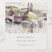 カントリー素朴ブリッジリバーサイドウォーター結婚カラー ワインラベル (シングルラベル)