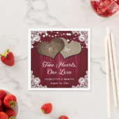 カントリー素朴ブルガンディウッドバーラップレース結婚ズ スタンダードカクテルナプキン (インサイチュ)