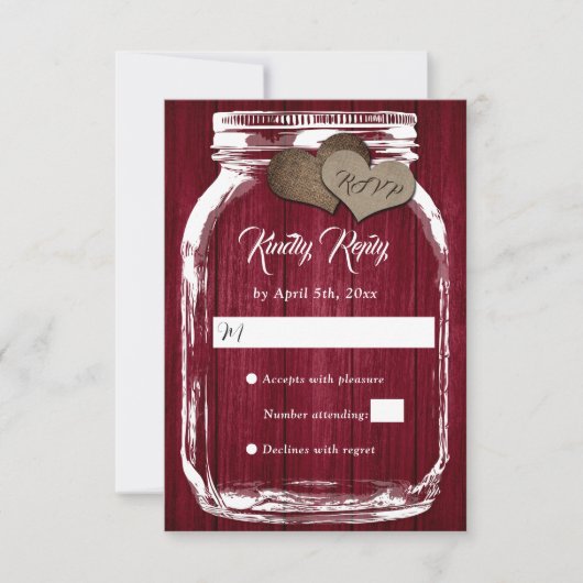 カントリー素朴ブルガンディMason Jar Wedding RSVP (正面)