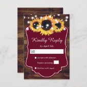 カントリー素朴ブルゴーニュの木のひまわり結婚の 出欠カード (正面/裏面)