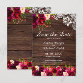 カントリー素朴ブルゴーニュフローラウッドレース セーブザデート (正面/裏面)