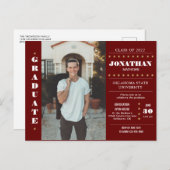 カントリー素朴ブルゴーニュ赤金ゴールド写真卒業 ポストカード (正面/裏面)