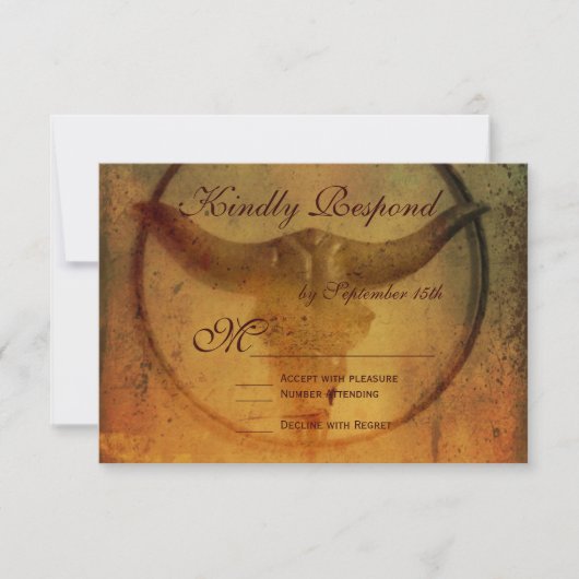 カントリー素朴ブルホルンウェディングRSVPカード 出欠カード (正面)