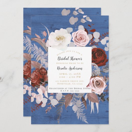 カントリー素朴ブルーウッドフローラ開花ブライダルショウ 招待状 (正面/裏面)