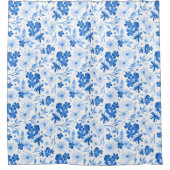 カントリー素朴ブルーフローラ植物学 シャワーカーテン (正面)