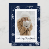 カントリー素朴ブルーラップ写真クリスマスカード シーズンカード (正面/裏面)