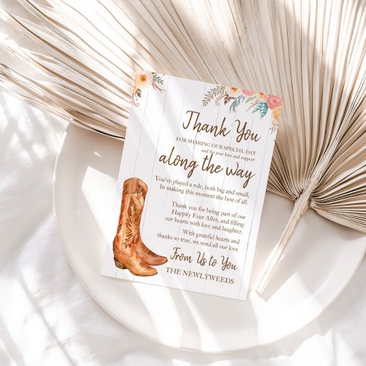 カントリー素朴ブーツブライダルシャワーサンキューカード メニュー