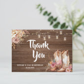 カントリー素朴ブーツ女性のカーボーイフローラ誕生日 サンキューカード (スタンド正面)