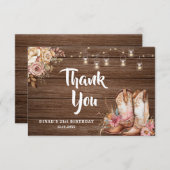 カントリー素朴ブーツ女性のカーボーイフローラ誕生日 サンキューカード (正面/裏面)