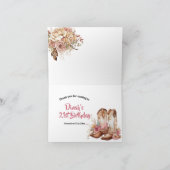 カントリー素朴ブーツ女性のカーボーイ誕生日折り畳み サンキューカード (内部)