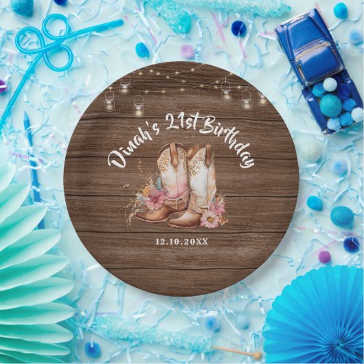 カントリー素朴ブーツ女性のカーボーイ誕生日 ペーパープレート (パーティー)