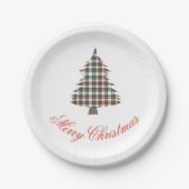 カントリー素朴プレイドクリスマスツリーホリデーパーティー ペーパープレート (正面)